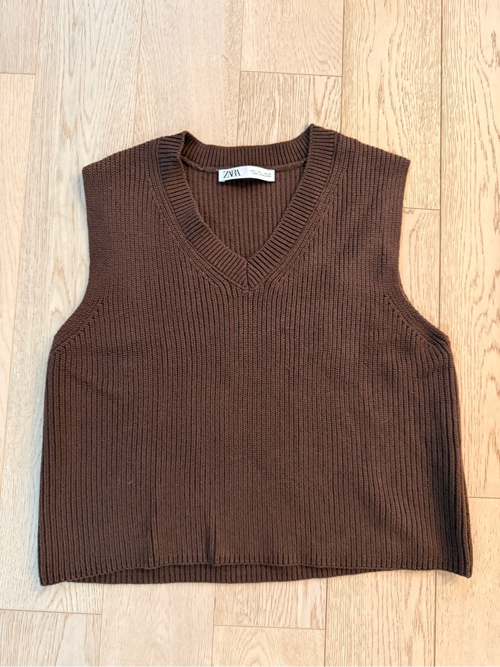 Zara Brown Ribbed V-Neck Knit Vest